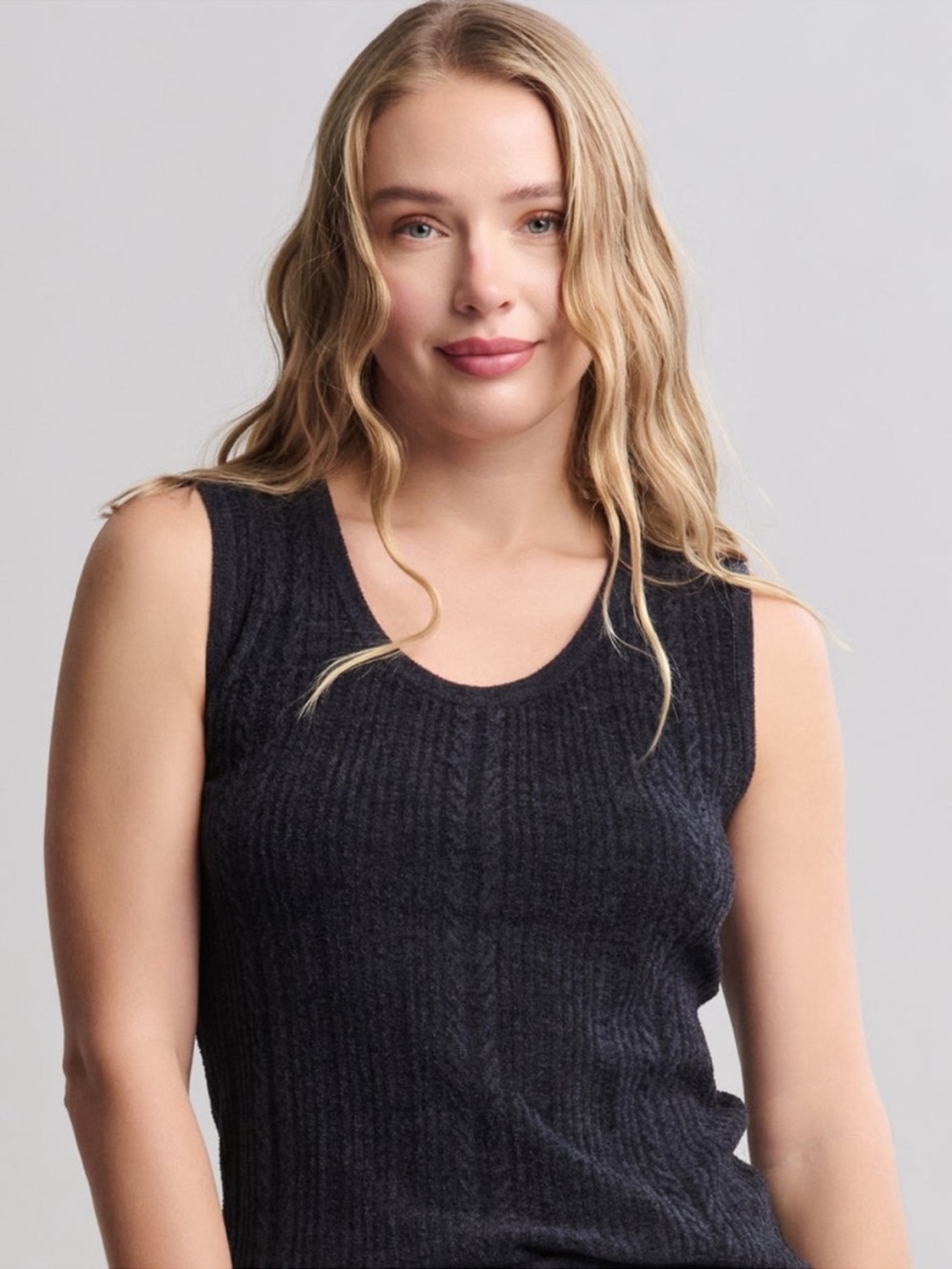 NEW BAREFOOT DREAMS cable knit tank in black large NWT comfort